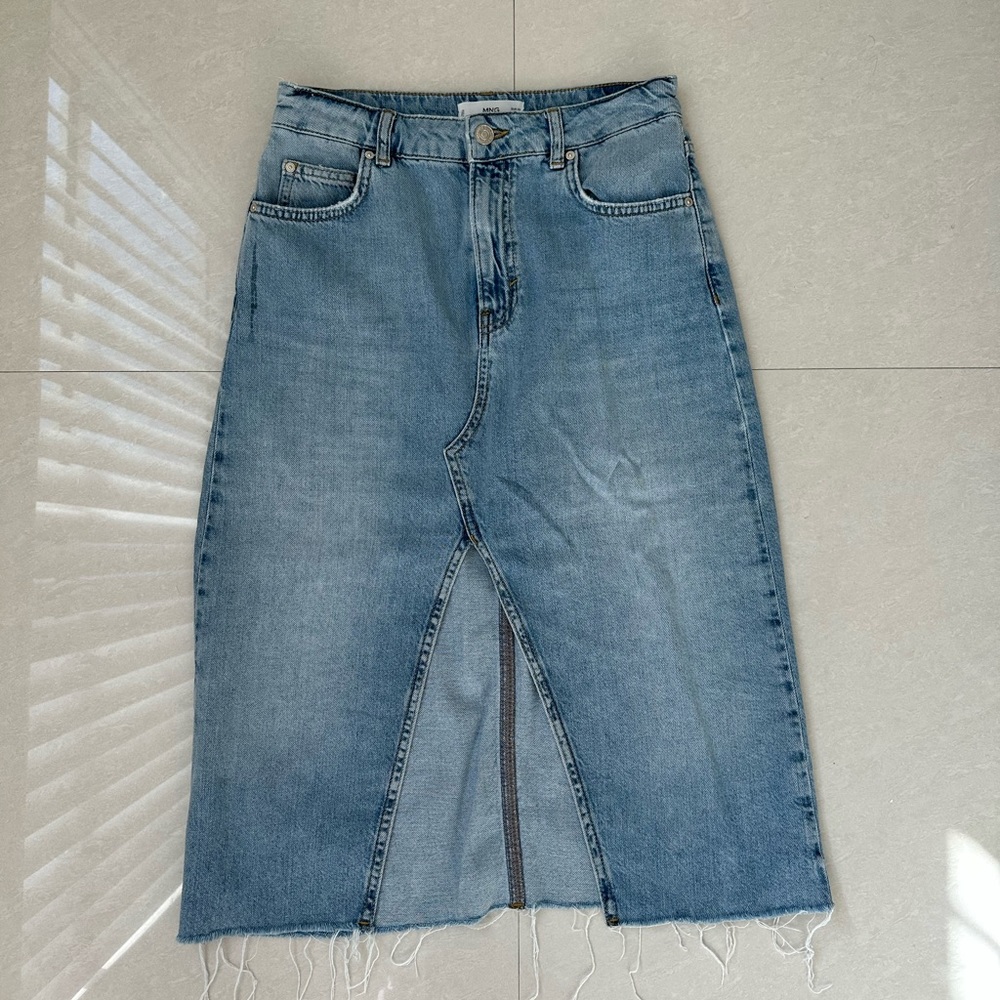 Denim midi skirt slit